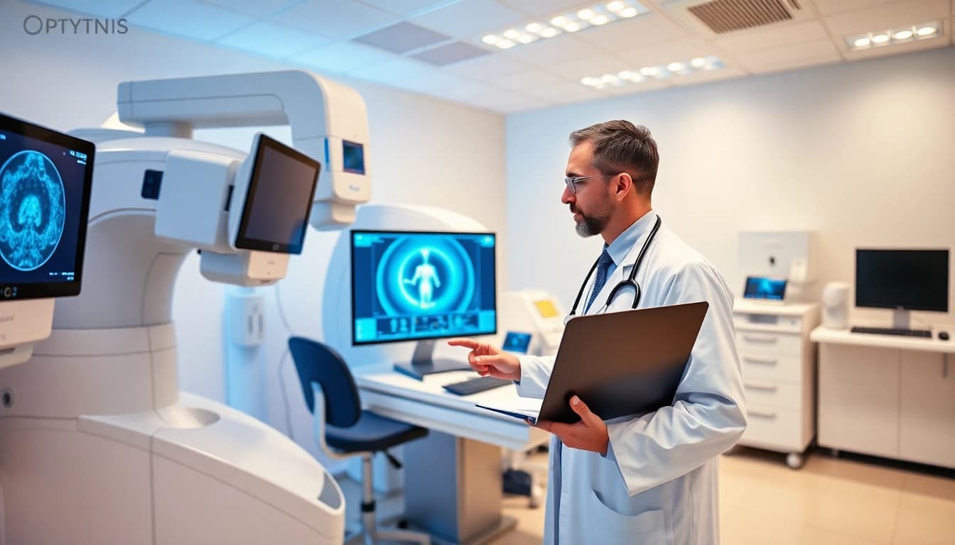Advanced diagnostics Sydney in a high-tech medical lab with imaging equipment focused on patient care.