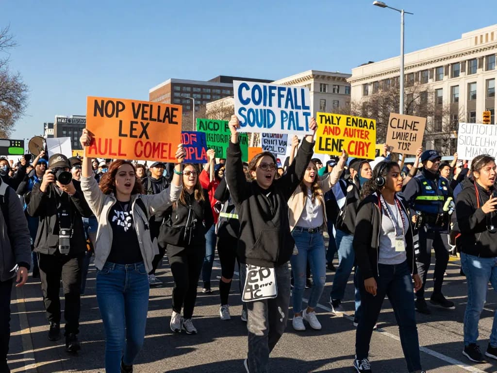 Huge crowds and global attention during an outdoor protest advocating for social change, diverse citizens united with banners.
