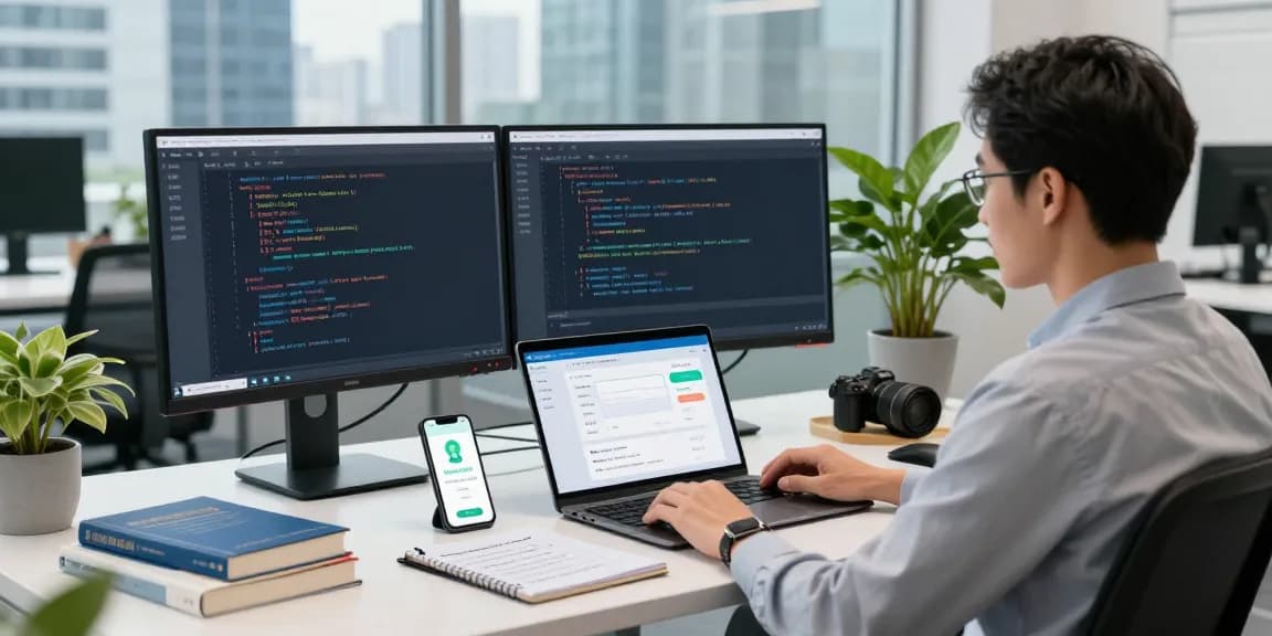 Innovative workspace showcasing an age verification system's development with engineers and technology.