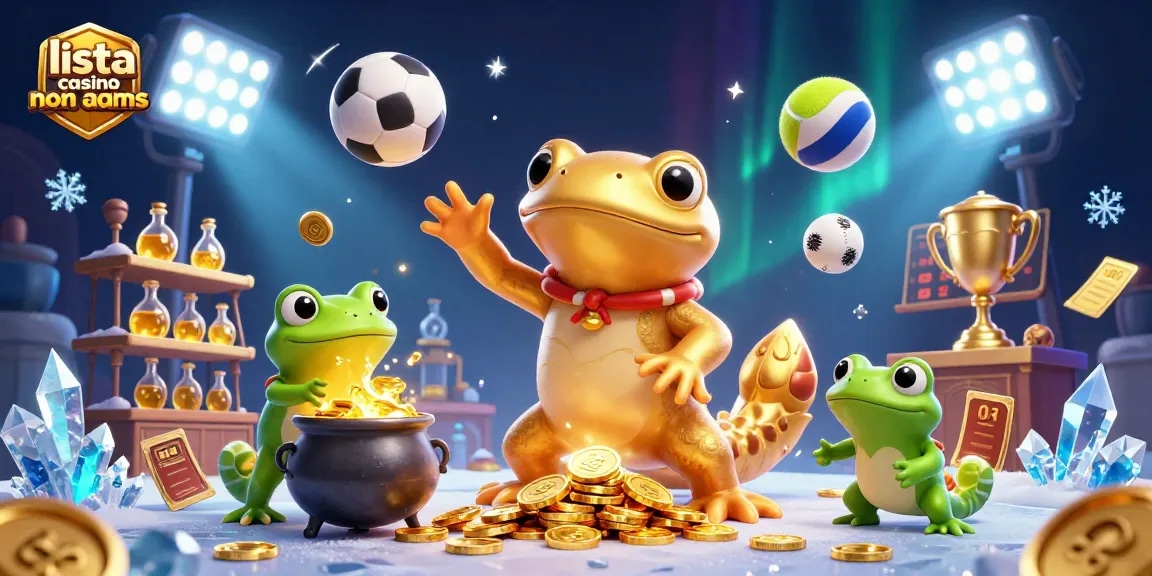 Gioca nei migliori casino non AAMS mentre esplori un laboratorio alchemico con monete d'oro e palloni sportivi volanti.