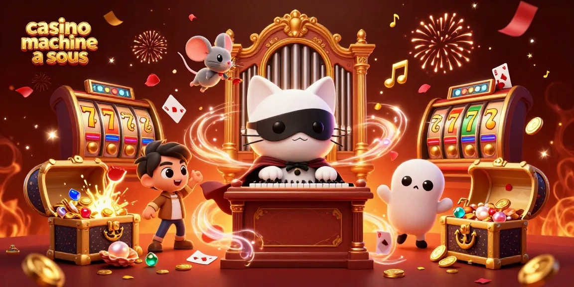 Faites tourner les rouleaux sur la machine à sous du casino avec le chat fantôme et la souris acrobate.