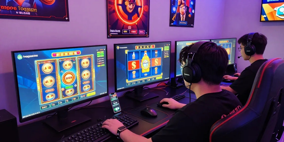 Exciting gaming setup for pasaran togel enthusiasts featuring colorful interfaces and dynamic atmosphere.