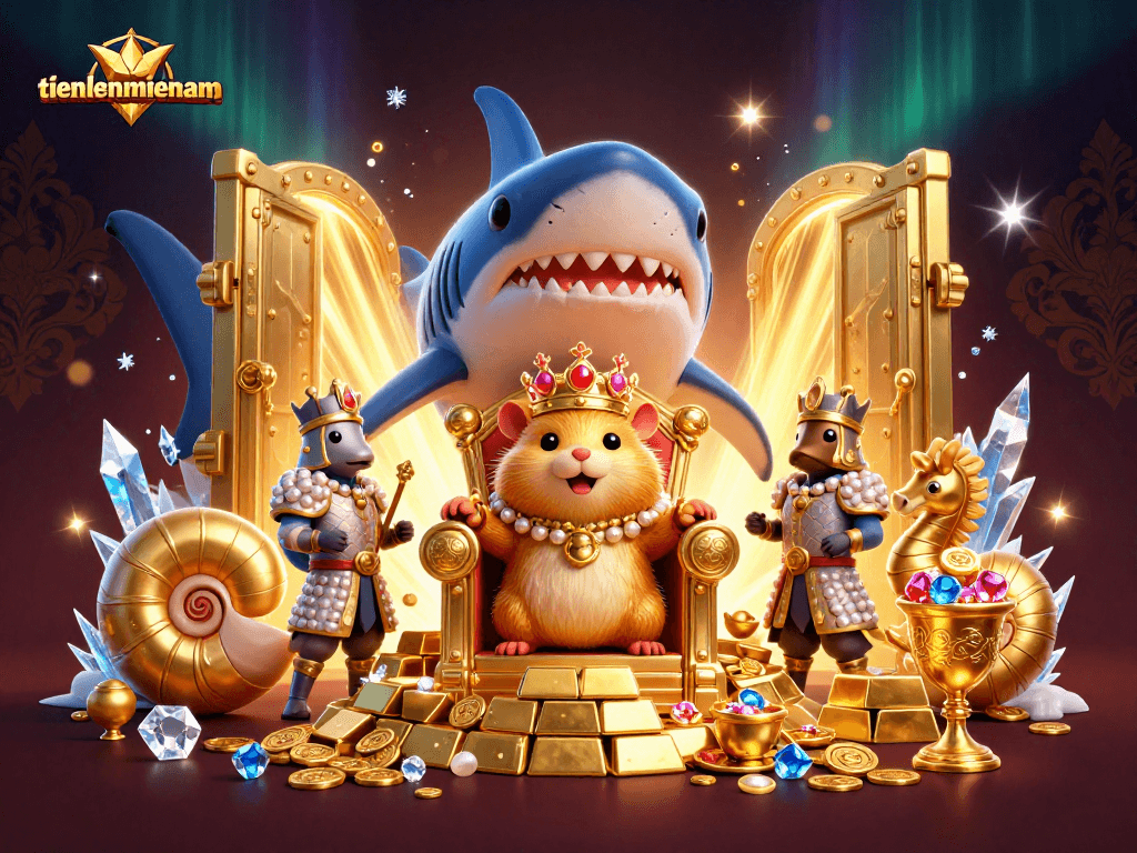 Play a thrilling game of Tiến Lên with the world of tienlenmiennam illustrated in a vibrant, dynamic scene.