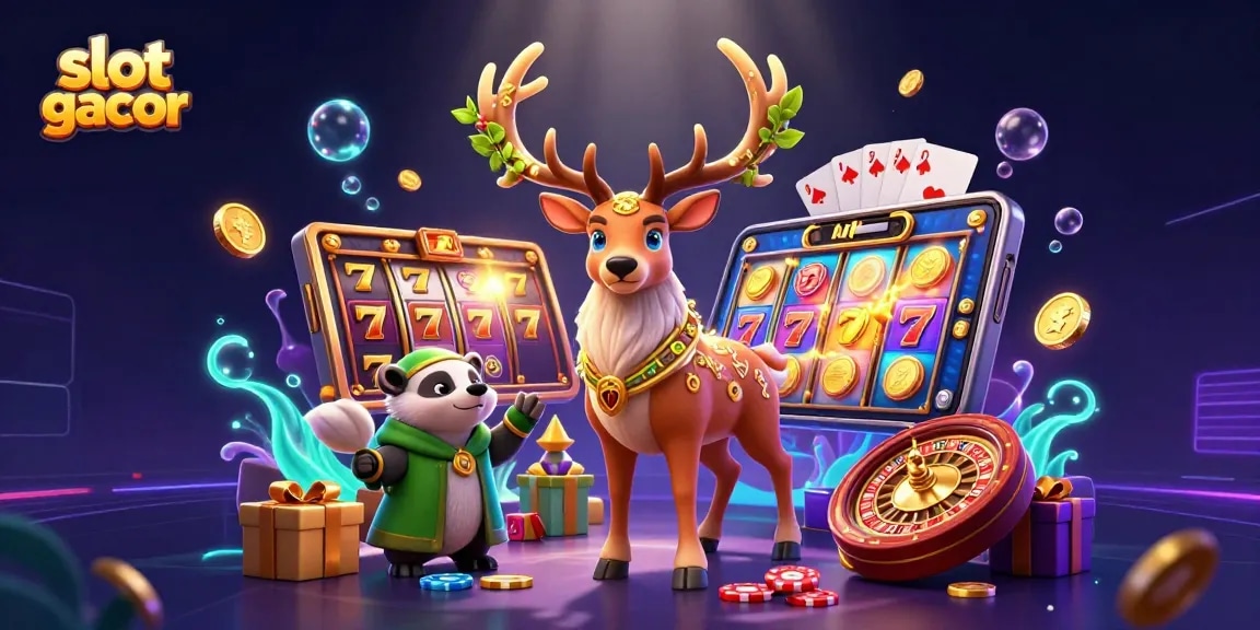 Spin to win with slot gacor as golden coins and festive symbols fill the vibrant scene.