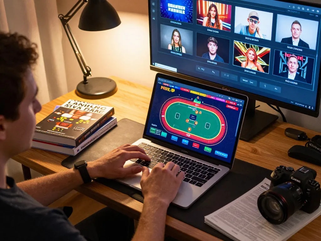 Players enjoying onbet through a laptop screen showcasing a dynamic poker game interface
