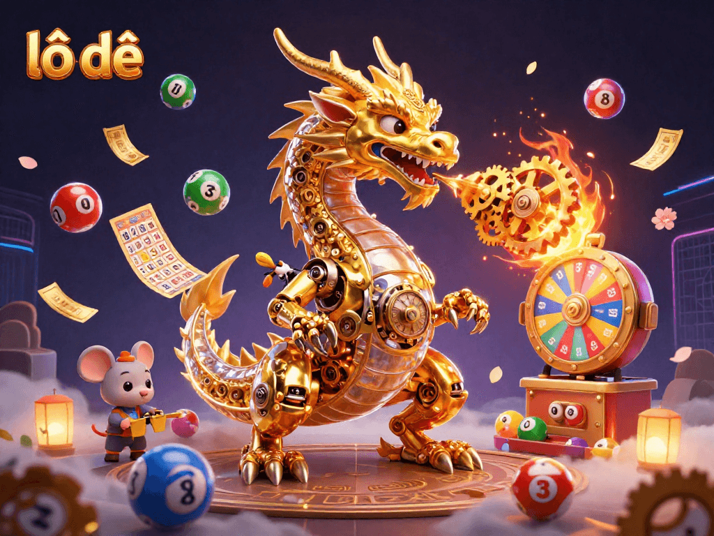 Play lottery with excitement in the vibrant lô đề world, amidst dynamic lottery balls and golden elements.