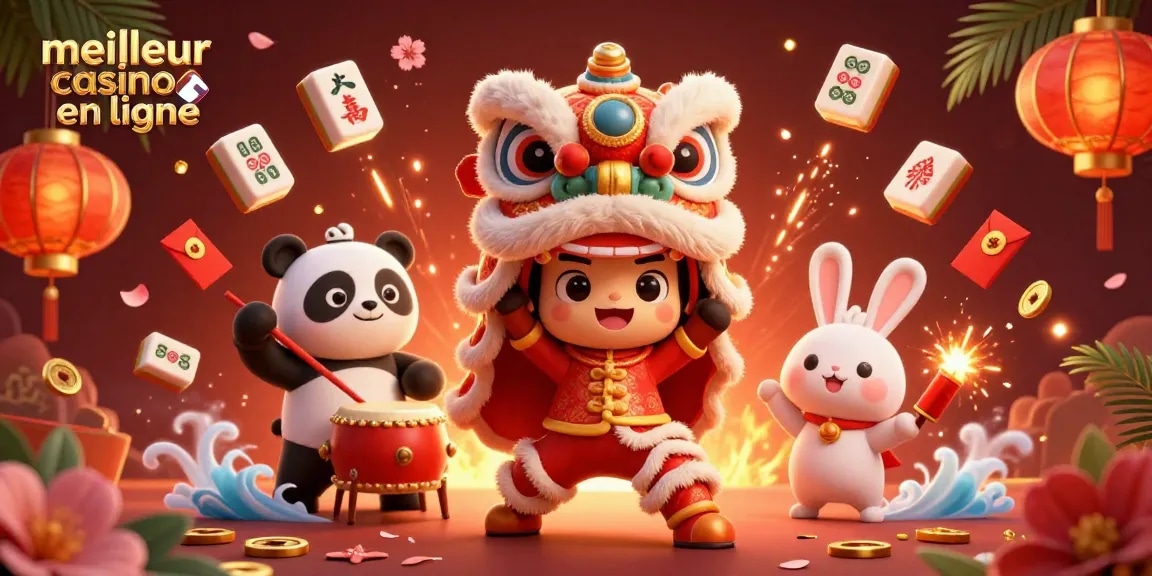 Plongez dans l'univers des jeux de hasard avec le meilleur casino en ligne, illustré par des personnages festifs et des éléments scintillants.