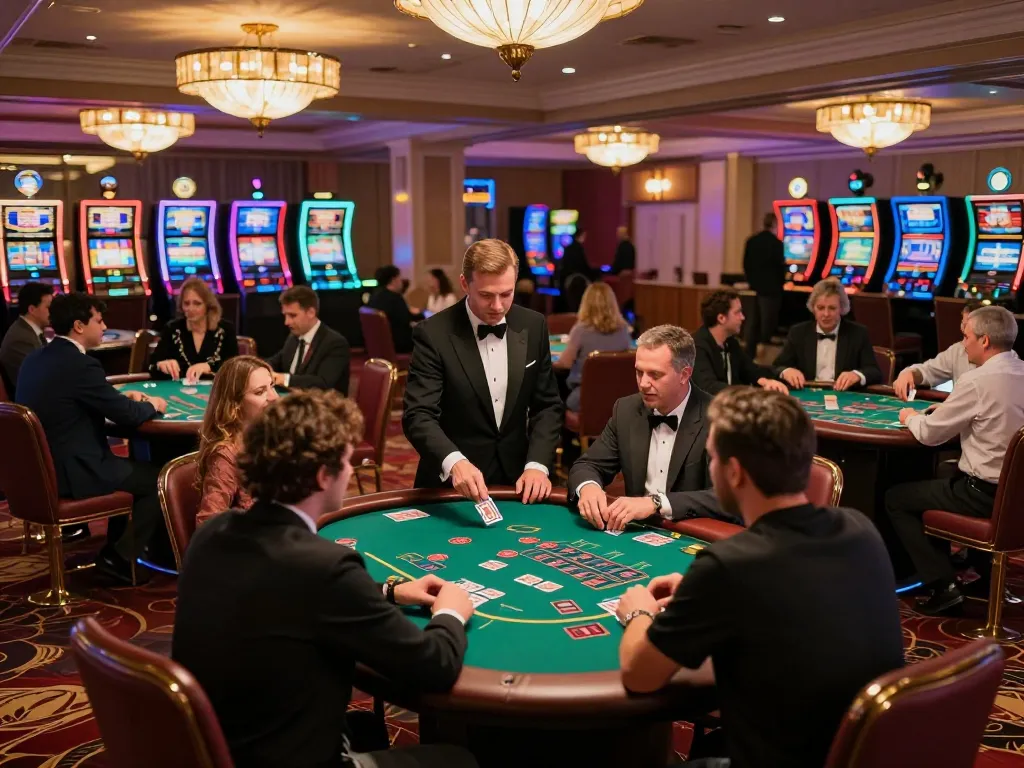 Players strategizing their bets at XN88 blackjack tables in an upscale casino atmosphere