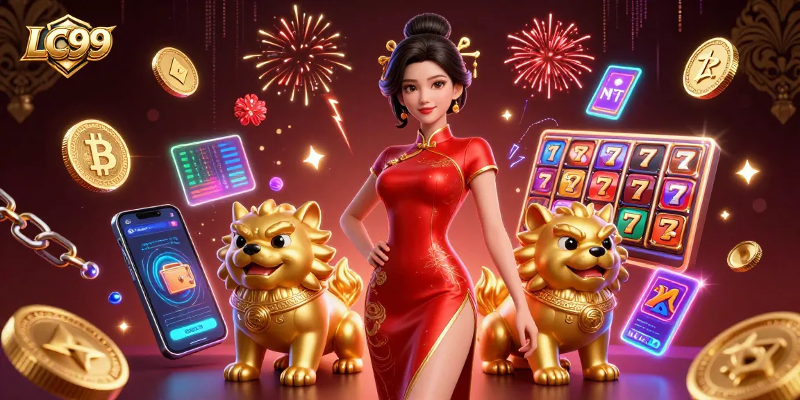 Engage with LC99, showcasing glamorous gaming moments with slot games and crypto elements.