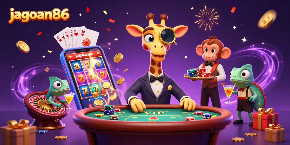 Play to win at jagoan86 with an engaging 3D casino scene showcasing a high-roller giraffe.