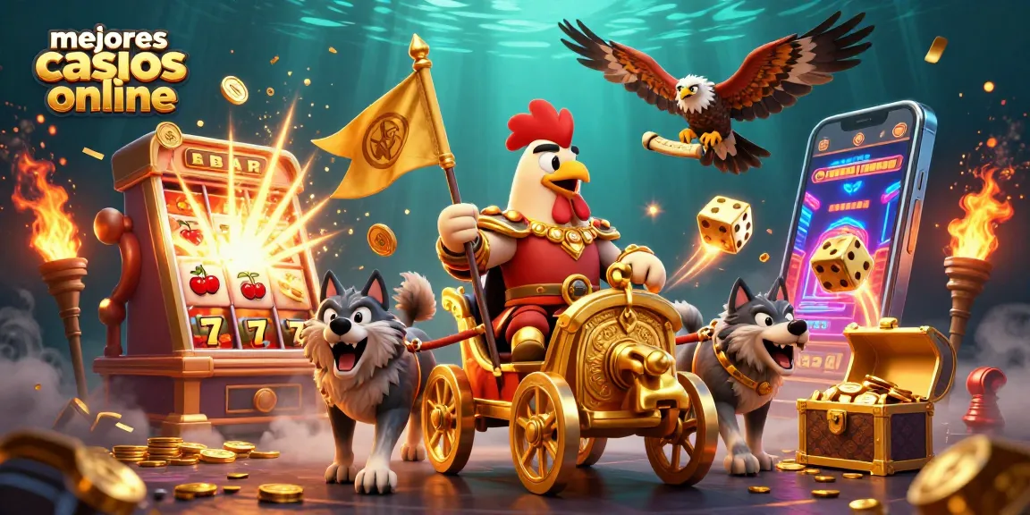 Juega en los mejores casinos online con esta vibrante ilustración 3D llena de acción y premios