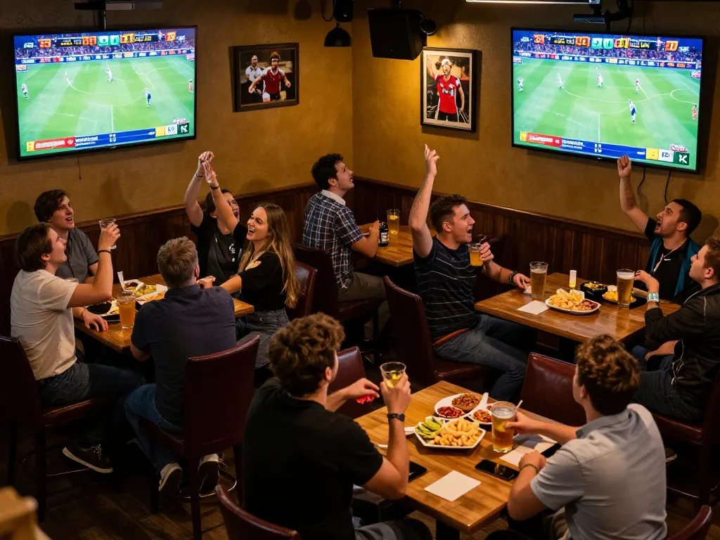 Witness the exciting sports betting action at samsonbet86, with patrons cheering and strategizing bets.