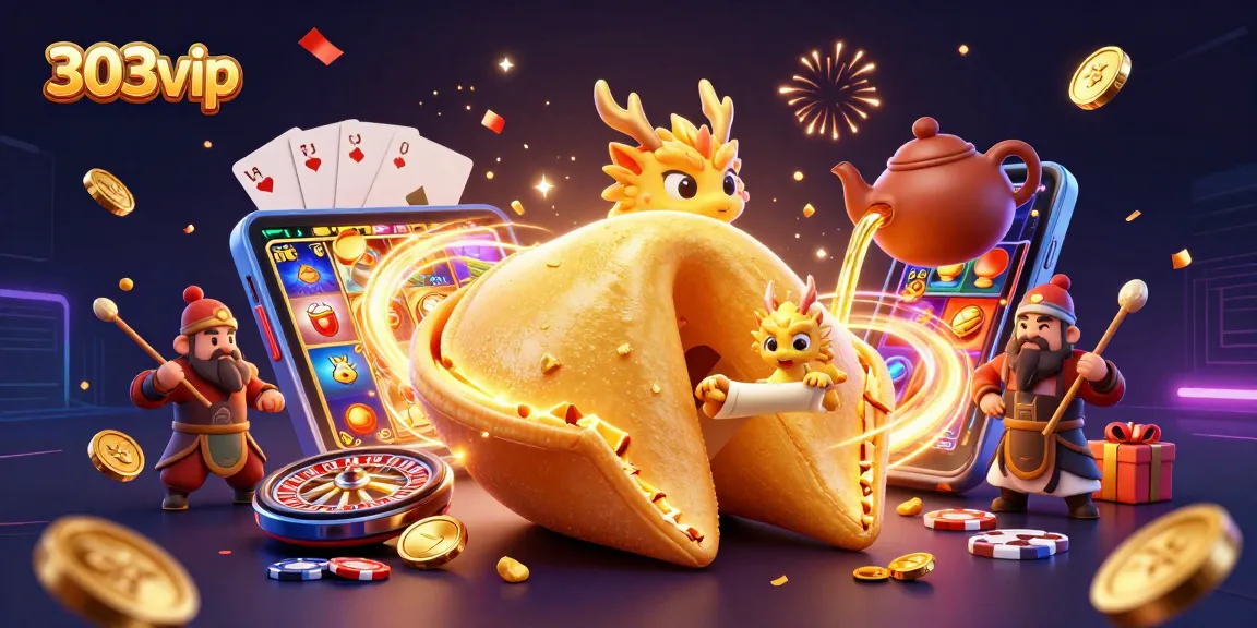 Experience the excitement of 303vip as a tiny dragon reads fortunes in a vibrant casino scene.