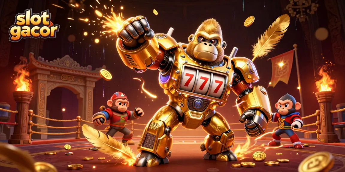 Slot gacor menyajikan visual dinamis dengan karakter gorila mecha dan efek slot yang memukau.