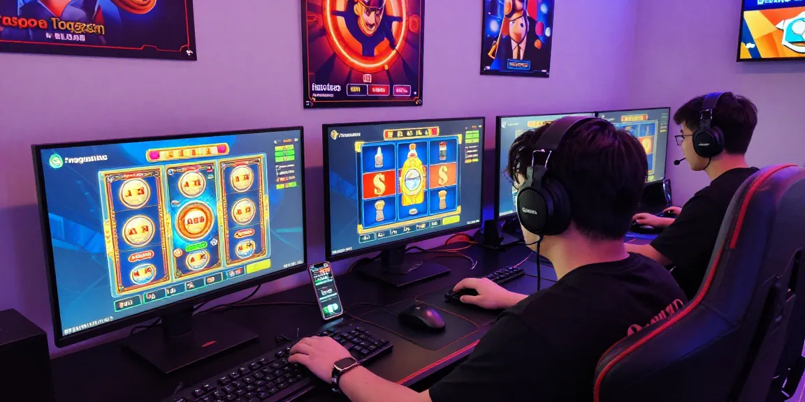 Exciting gaming setup for pasaran togel enthusiasts featuring colorful interfaces and dynamic atmosphere.