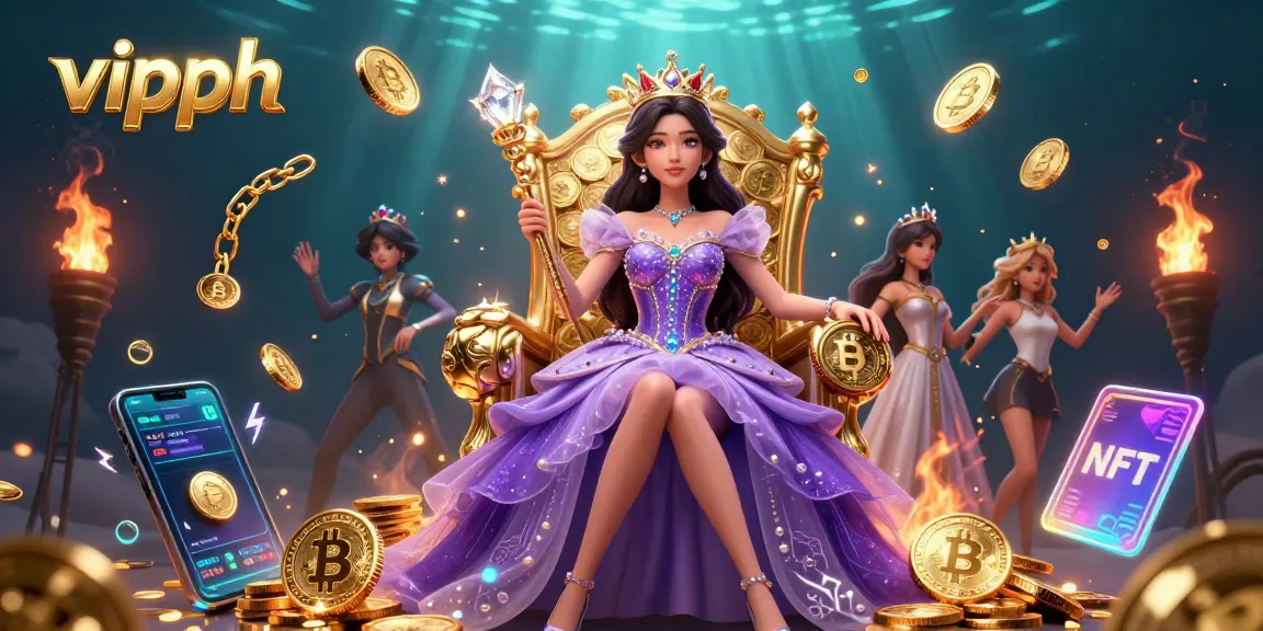 Experience exciting gaming at vipph with vibrant slots and crypto elements in a captivating scene.
