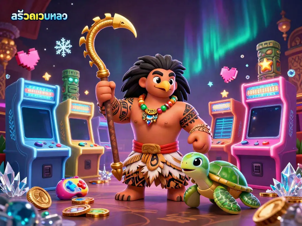 Experience the thrill of สล็อตเว็บตรง with a vibrant 3D illustration featuring arcade elements and casino gaming.