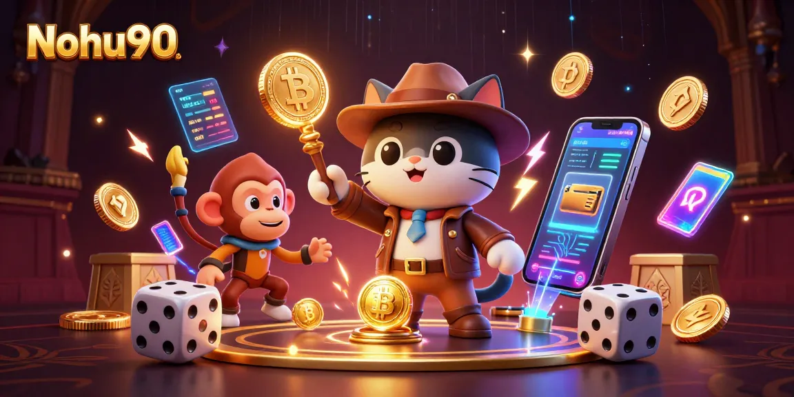 Nohu90 players uncover a golden artifact amidst vibrant casino elements in an ancient temple scene.