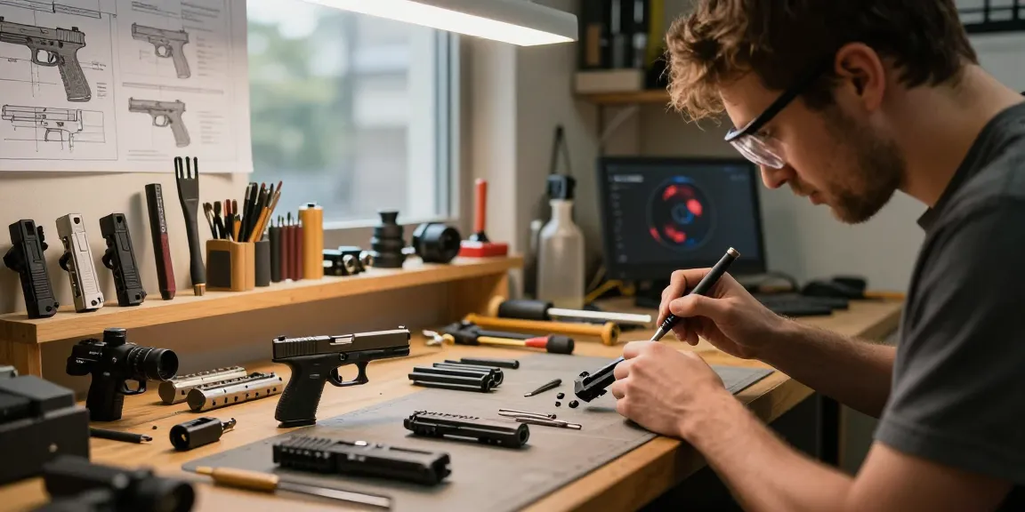Custom Glock slide work at https://precisionglockslides.com, showcasing detailed craftsmanship and tools
