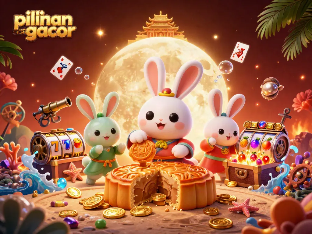 Menangkan pilihan slot gacor terbaru dengan ilustrasi 3D karakter kelinci bulan dan simbol kasino yang menarik.