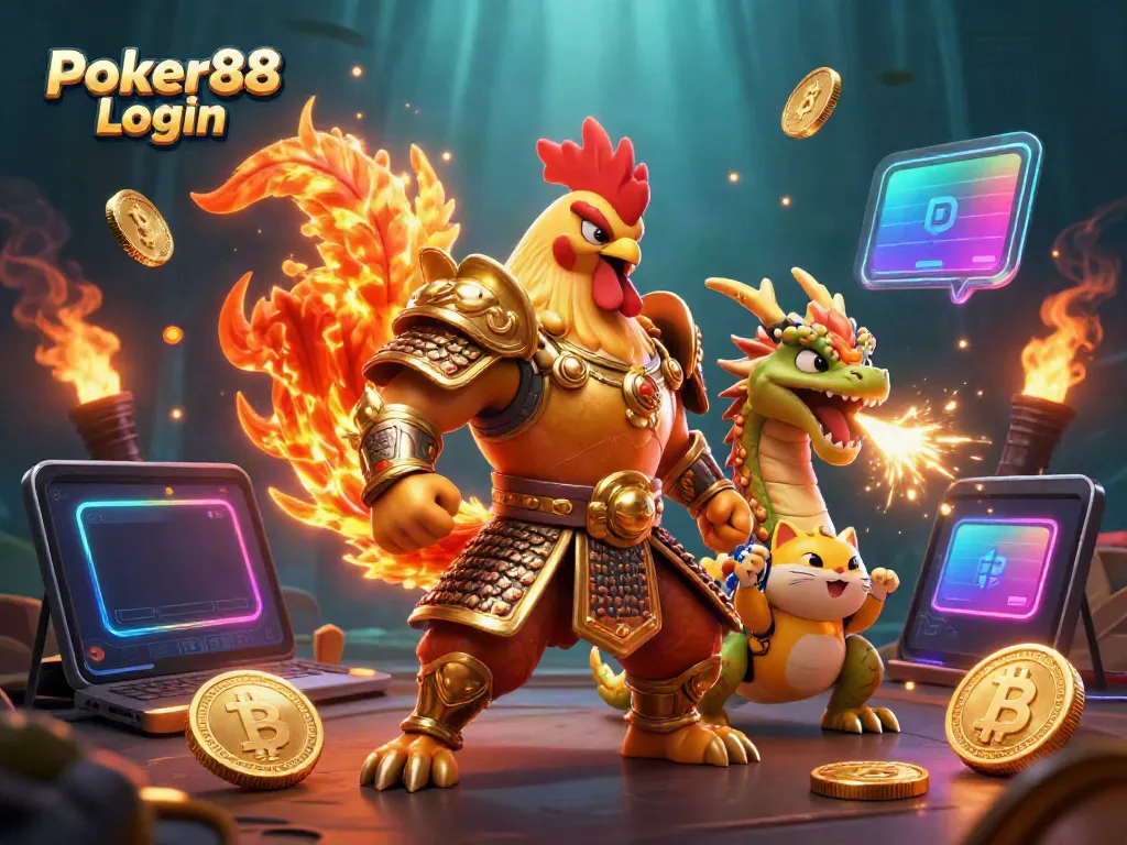 Engage with high-stakes Poker88 Login action featuring vibrant characters and gaming elements.