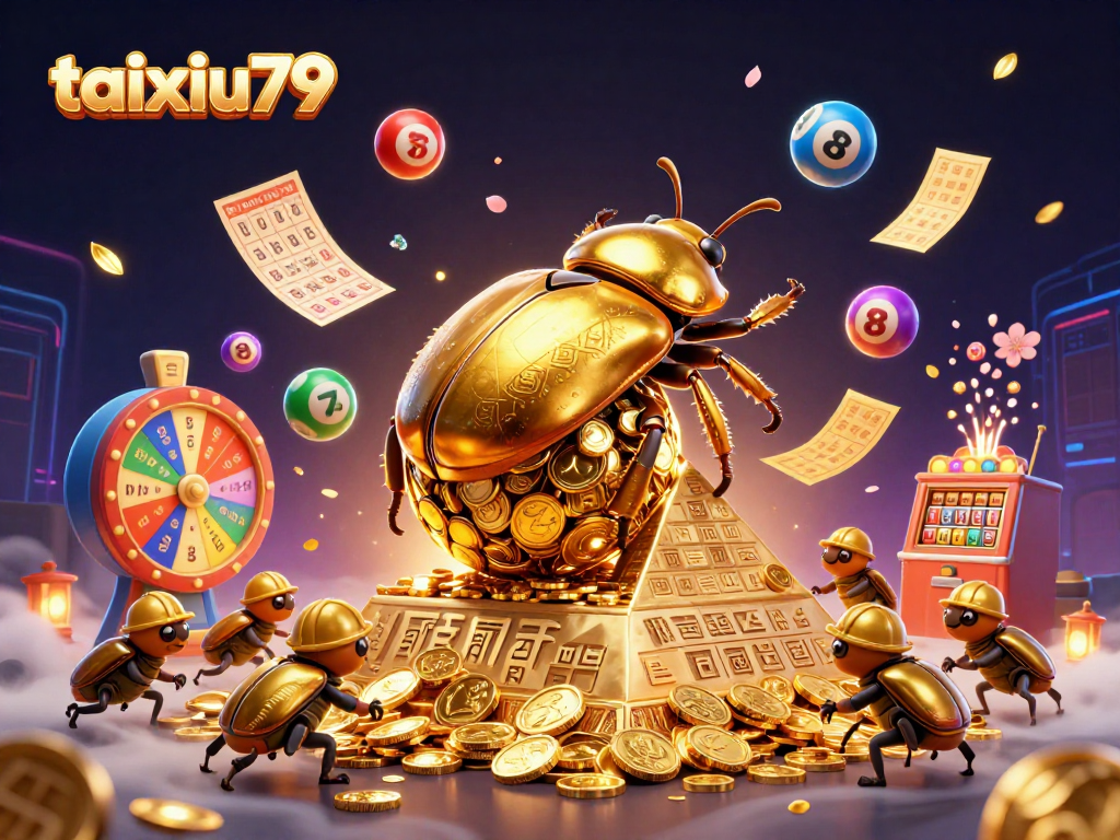 Engage with taixiu79 as a golden dung beetle rolls coins, winning big in vibrant casino action.