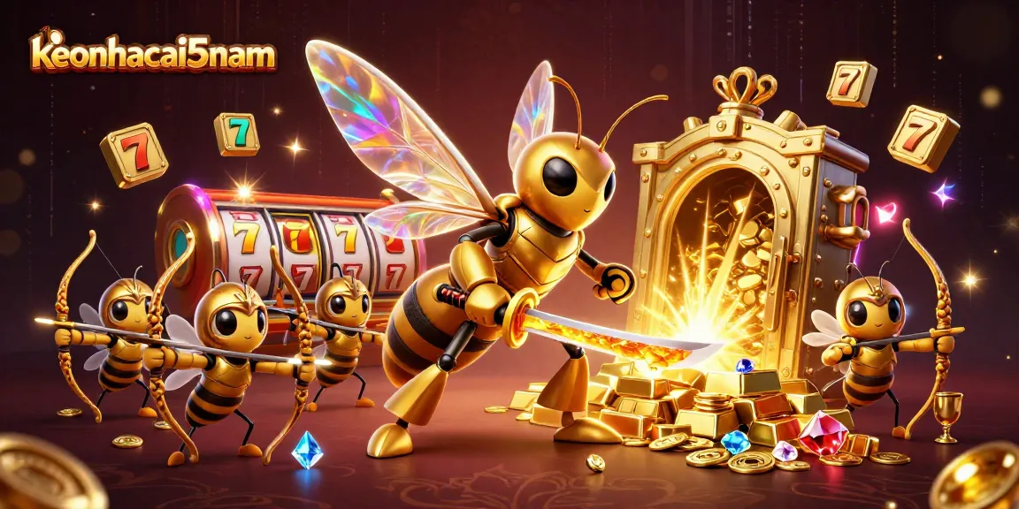 Engage in thrilling action with keonhacai5nam as a giant golden hornet showcases rich gambling treasures.