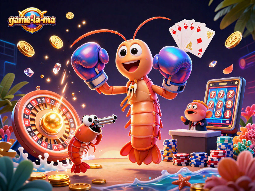 Experience the excitement of gaming with game-la-ma's vibrant casino scene, featuring unique sea creature characters.