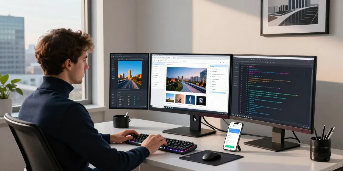 AI image checker interface on workstation with engineer analyzing image uploads in a modern tech environment.
