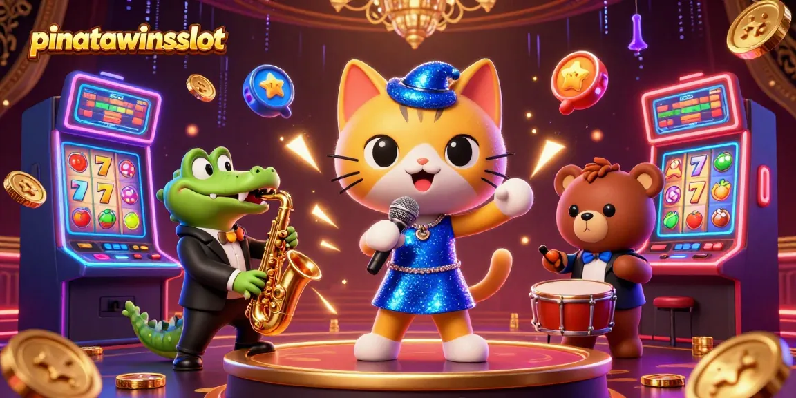 Experience the vibrant action of pinatawinsslot with lively characters and slot machines in a casino setting.
