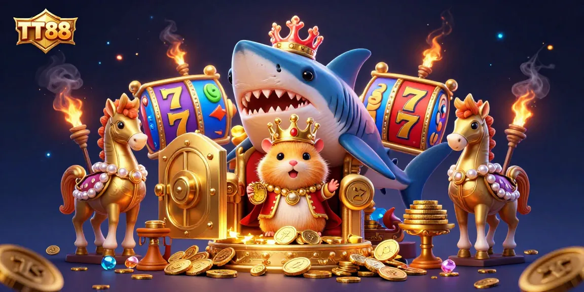 Engage with TT88 and experience thrilling jackpots amid a majestic throne scene adorned with treasures.