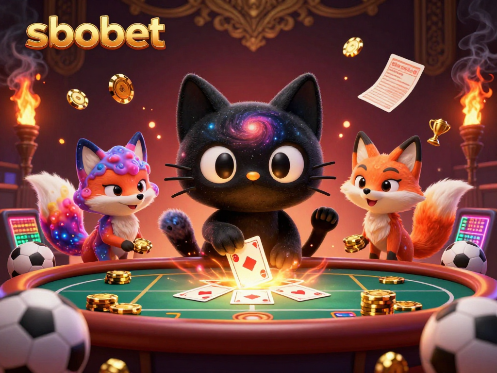 Bet on sbobet with an engaging sports betting scene depicting dynamic characters and vibrant casino elements.
