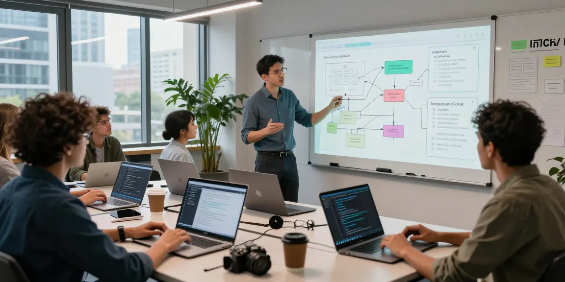 Collaboration among developers at a tech workspace, featuring innovative tools and a vibrant atmosphere, representing telegram官网.