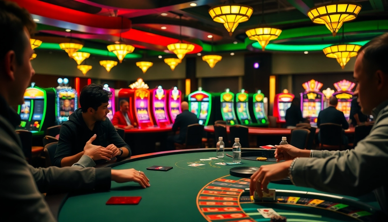 Experience the vibrant atmosphere of a non gamstop Casino UK with engaged players and colorful gaming tables.