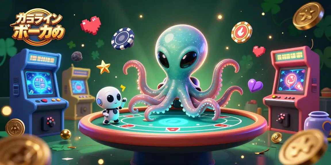 オンラインポーカーおすすめを操作する宇宙の章魚とロボットのイラスト