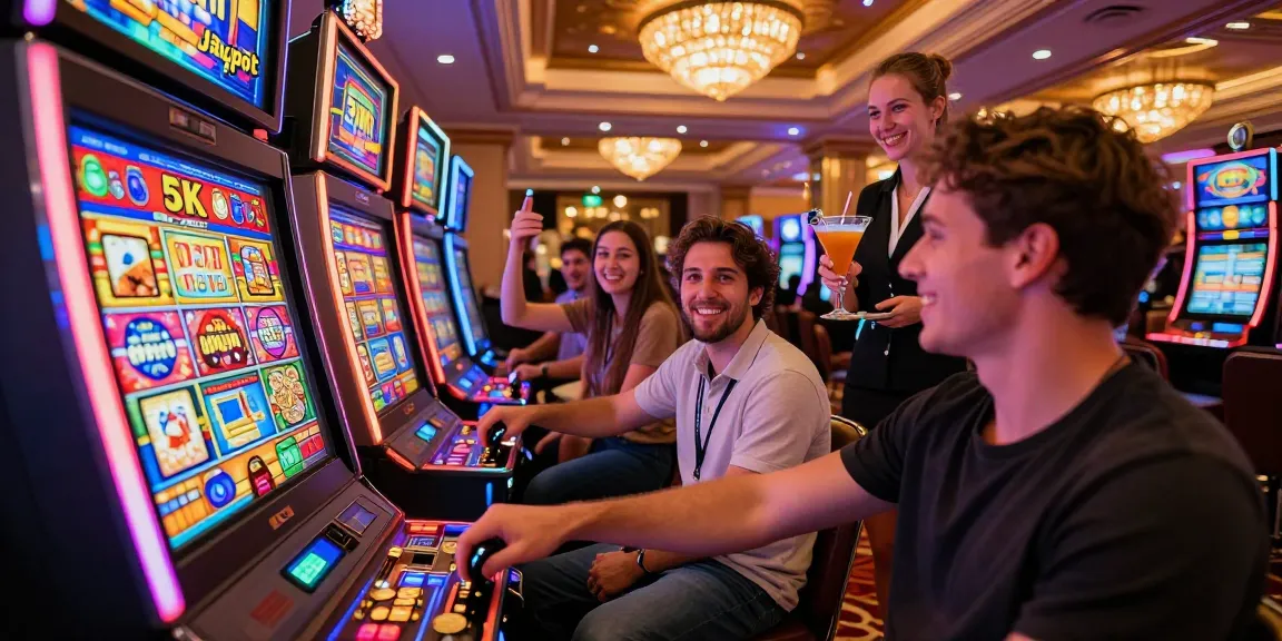 Player winning on a slot 5k machine at a lively casino