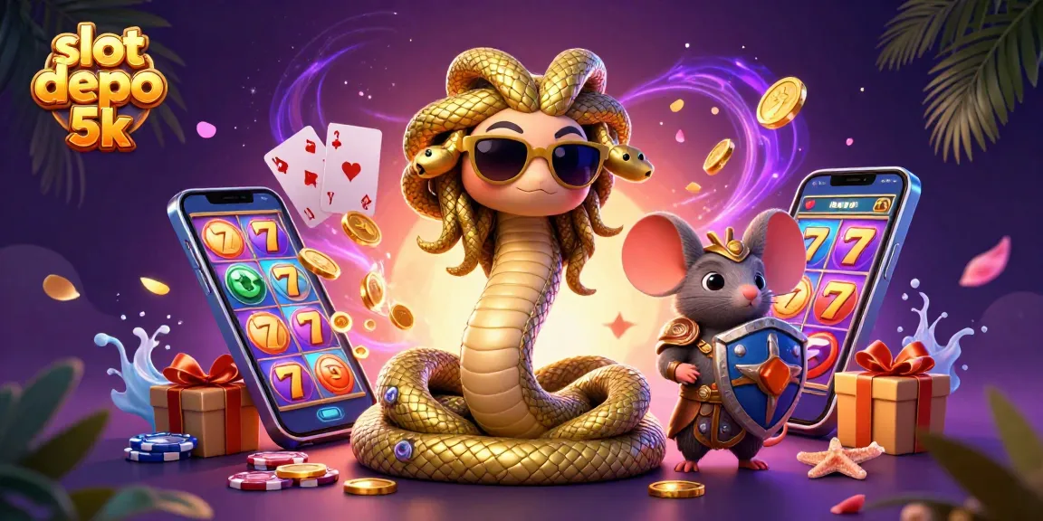 Engage with slot depo 5k action featuring Medusa and a warrior mouse in a vibrant casino setting.