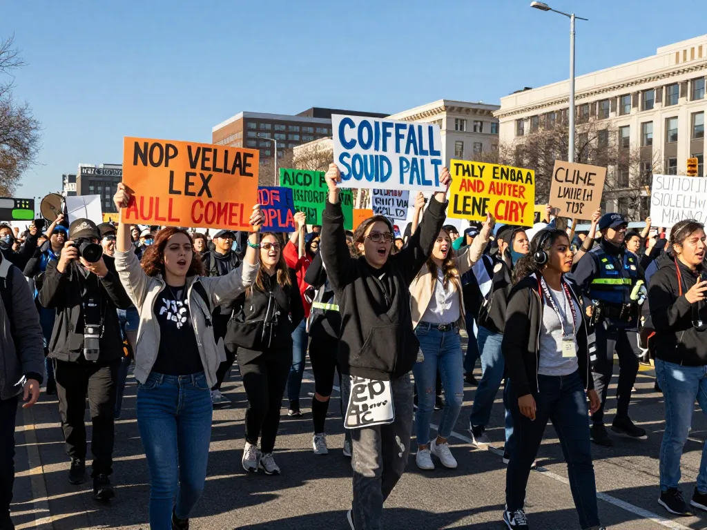 Huge crowds and global attention during an outdoor protest advocating for social change, diverse citizens united with banners.