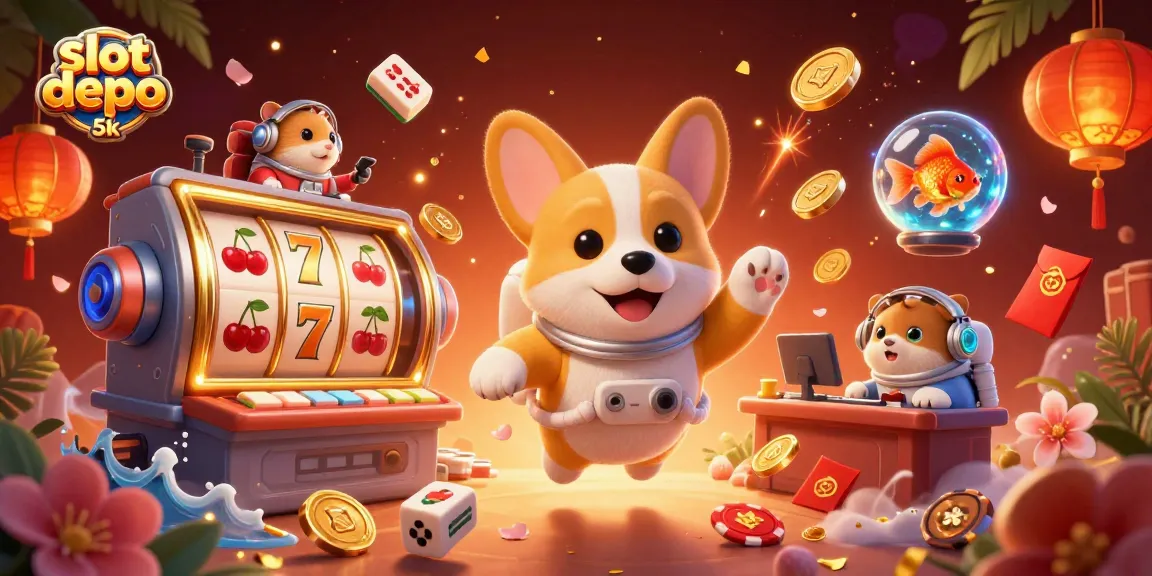 Engage with the exciting world of slot depo 5k while enjoying vibrant casino elements in a colorful 3D illustration.