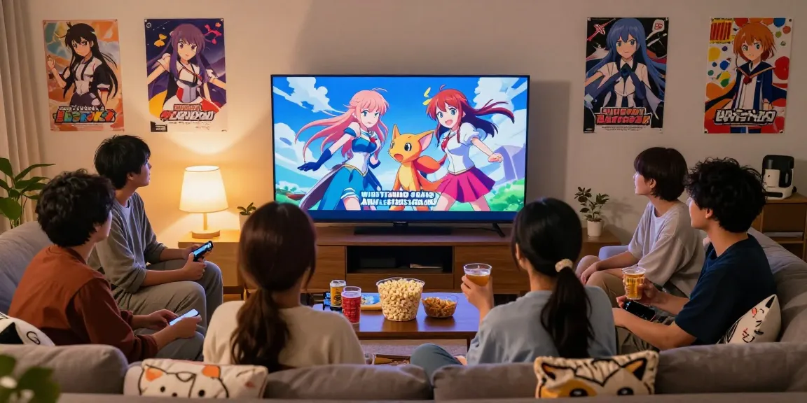 Experience high-quality anime streaming with friends at https://animehay.zip/ in a cozy living room.