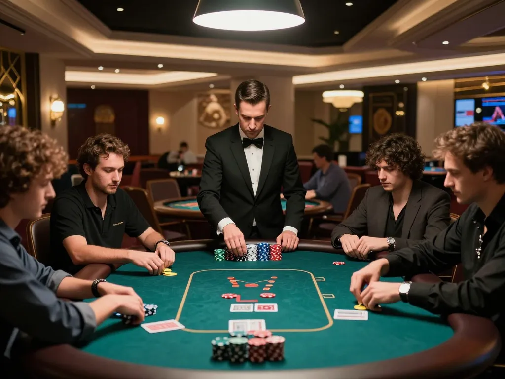 open88 players engaged in high-stakes poker game surrounded by luxurious casino atmosphere
