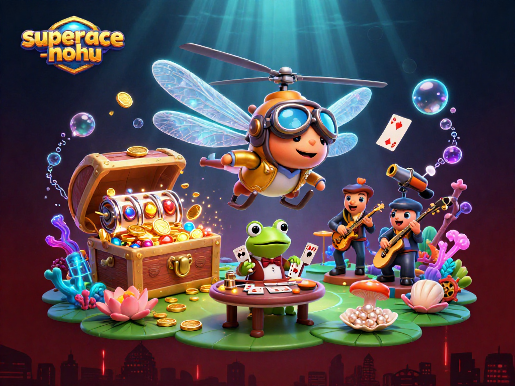 Experience excitement with superace-nohu at this lily pad casino featuring a dragonfly pilot and frog dealer