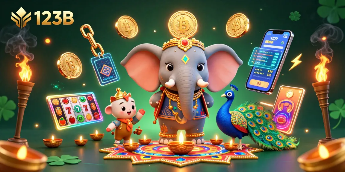Engage with 123B's thrilling casino environment featuring a vibrant elephant and crypto elements.