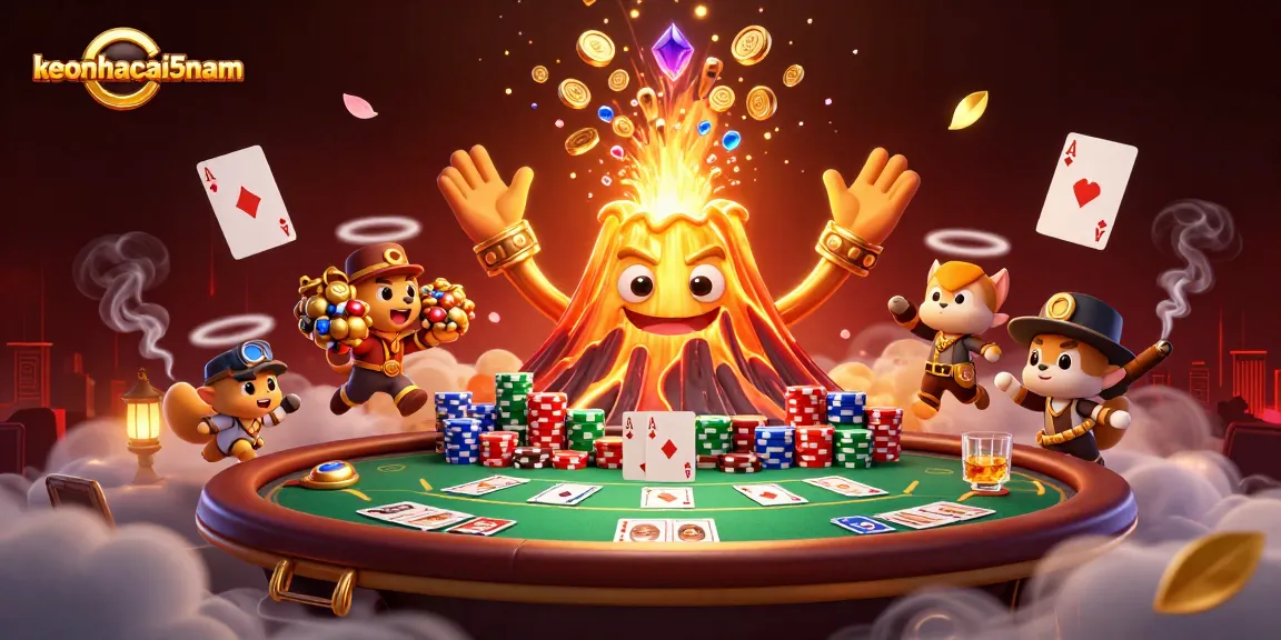 Experience the excitement of keonhacai5nam with a vibrant 3D casino scene filled with treasure.