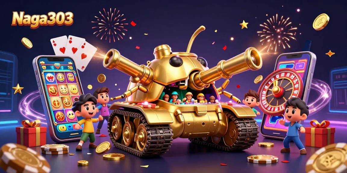 Naga303 delivers thrilling casino experiences with a golden beetle tank showcasing a miniature casino.