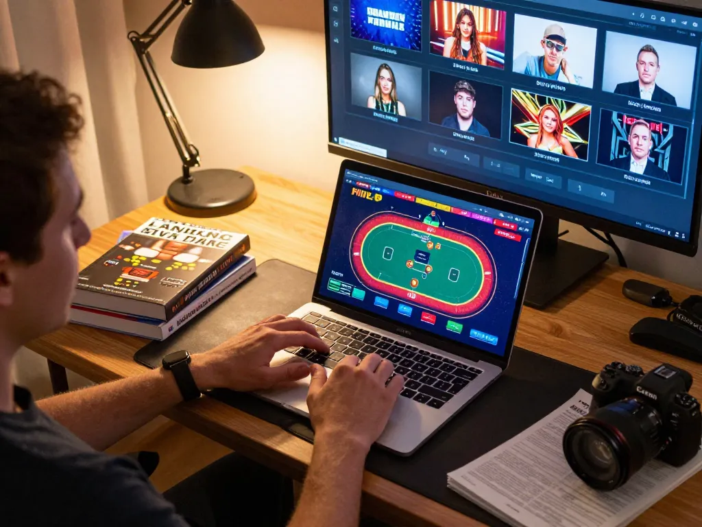Players enjoying onbet through a laptop screen showcasing a dynamic poker game interface