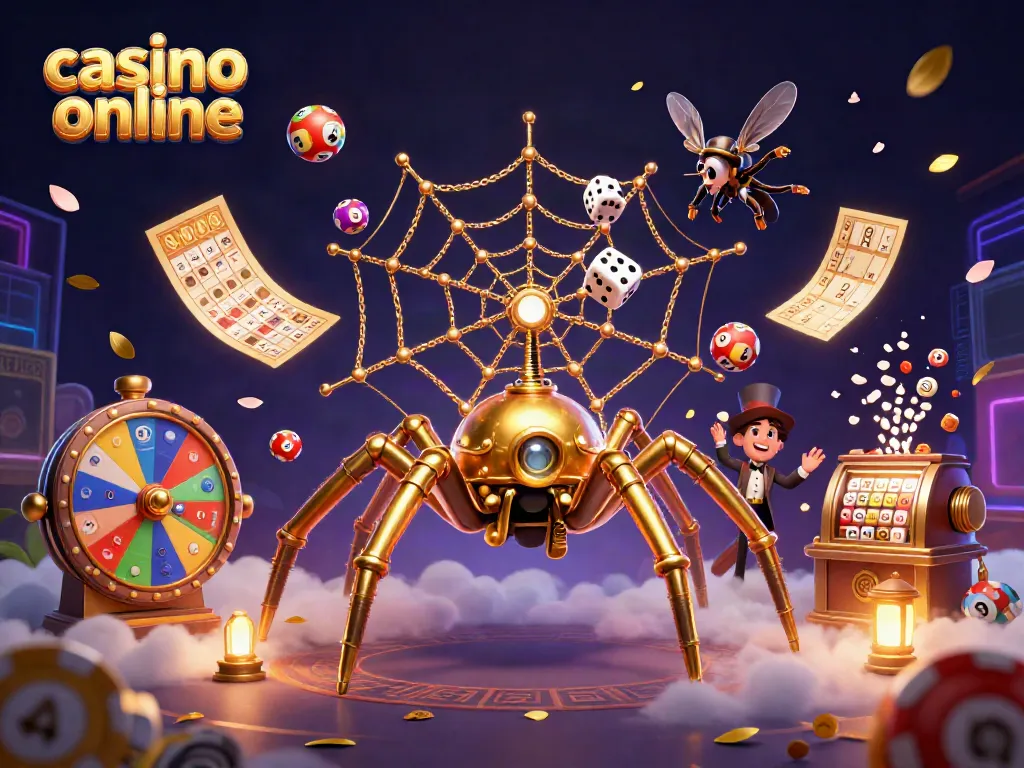 Experience captivating casino online excitement with a whimsical steampunk spider and dynamic game elements.