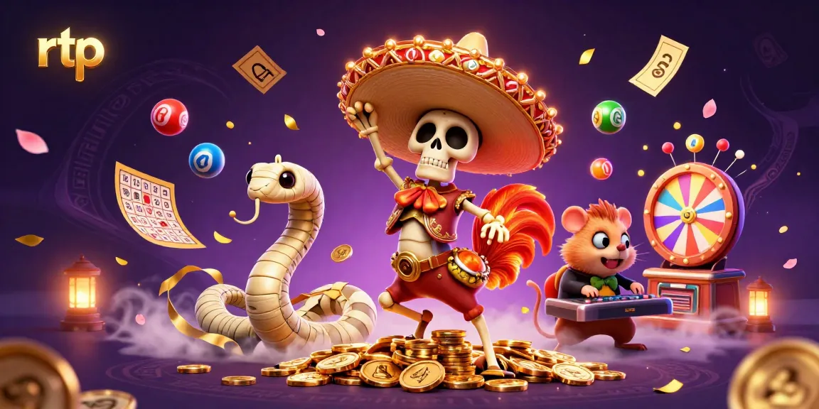 Experience the thrills of gambling with rtp in a vibrant scene of animated characters celebrating wins amidst colorful gaming elements.