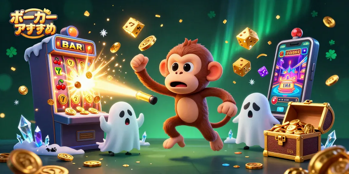 ポーカーアプリおすすめのシーンで盛り上がる、さまざまなギャンブル要素が飛び交うイラスト
