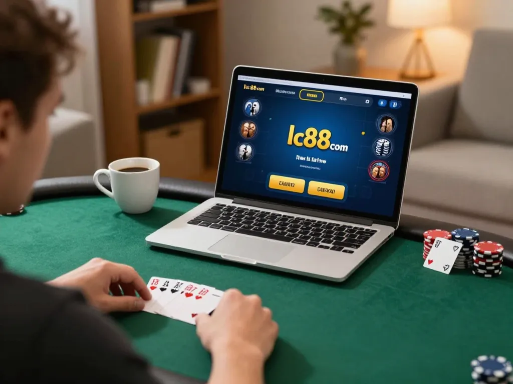 Engaged player strategizing their next move at lc88 com online poker game.